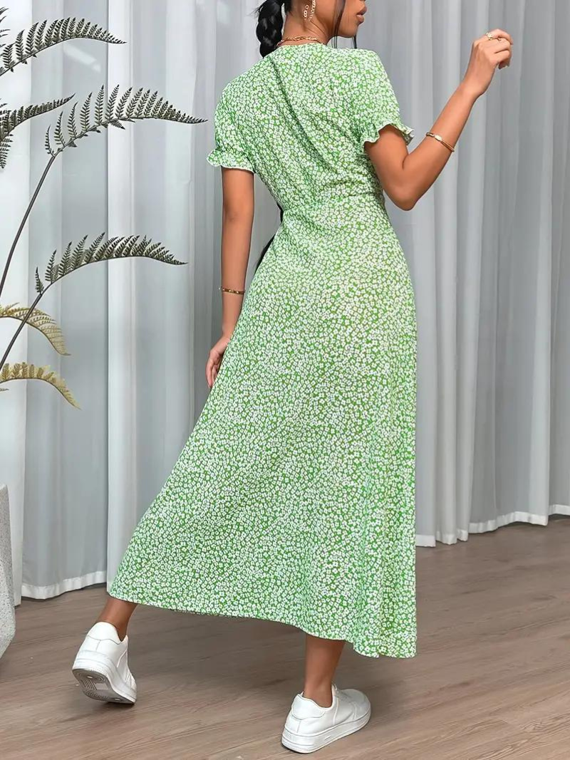 Dam Klänning Lång Korta Ärmar Polyester Elegant Fina Dam Klänningar-3