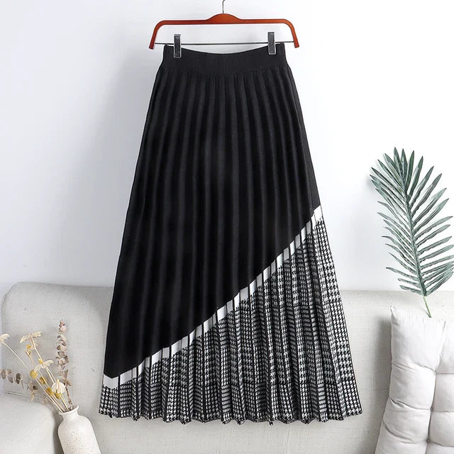Dam Midi Kjol Veckad Polyester med Hahnenstieg-Panel-6