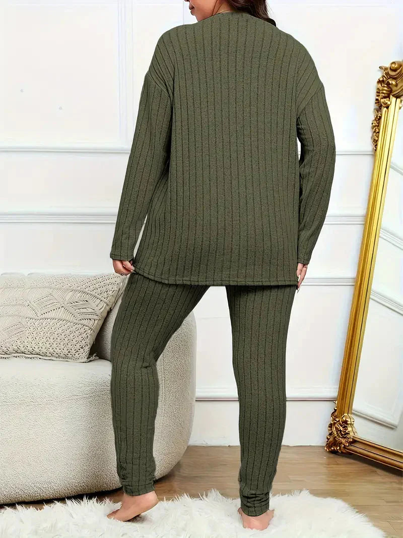 Kvinnors Loungewear Set Överdimensionerad Ribbad Polyester-2