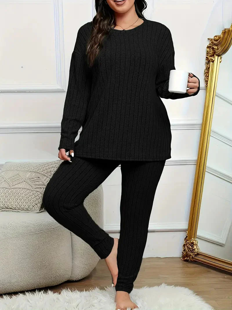 Kvinnors Loungewear Set Överdimensionerad Ribbad Polyester-6