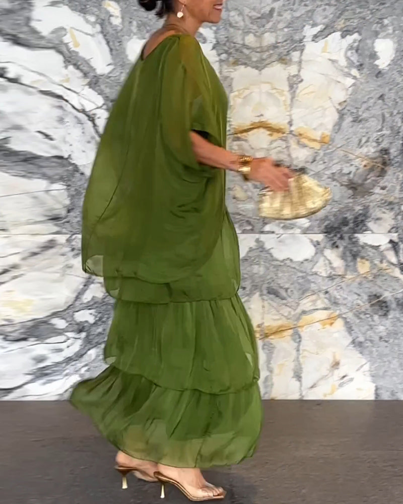 Dam Maxiklänning A-Linjeformad 100% Polyester Chiffon Långa Klänningar-2
