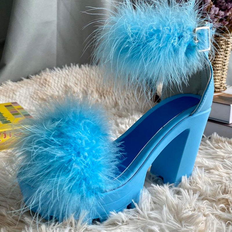 Dam Sandaler Ankelrem Kvadratisk PU-material-4