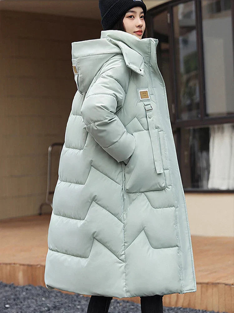 Lång Vinterjacka Dam Vadderad Quiltad Polyester för Kalla Dagar-2