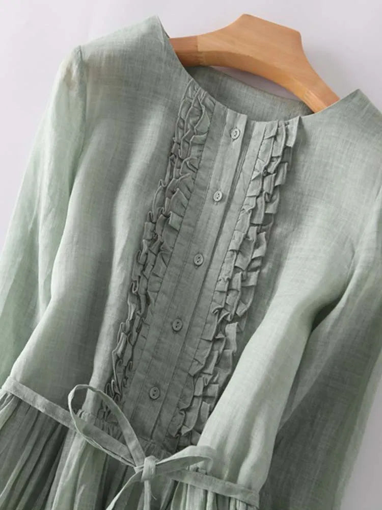 Damklänning Rynkor O-hals Polyester Modern Vintage-6