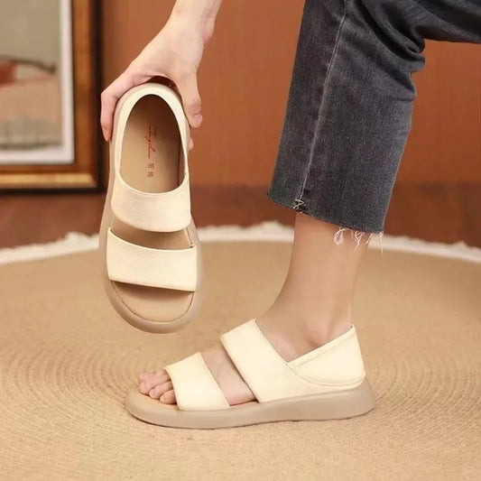Dam Sandaler LÀder BekvÀma Tidlösa Skor-1
