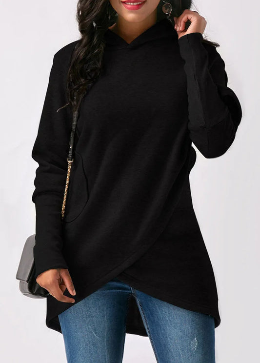 Lång Hoodie Dam Långärmad Bomull och Polyester Casual-1