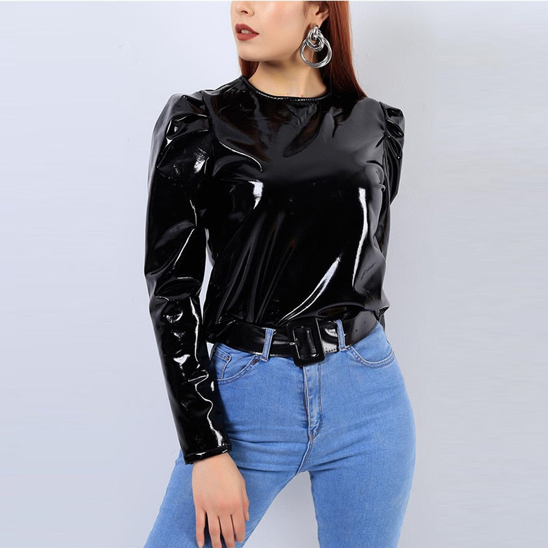 Kvinnors Kortärmad Topp Puffärmar Polyester 3