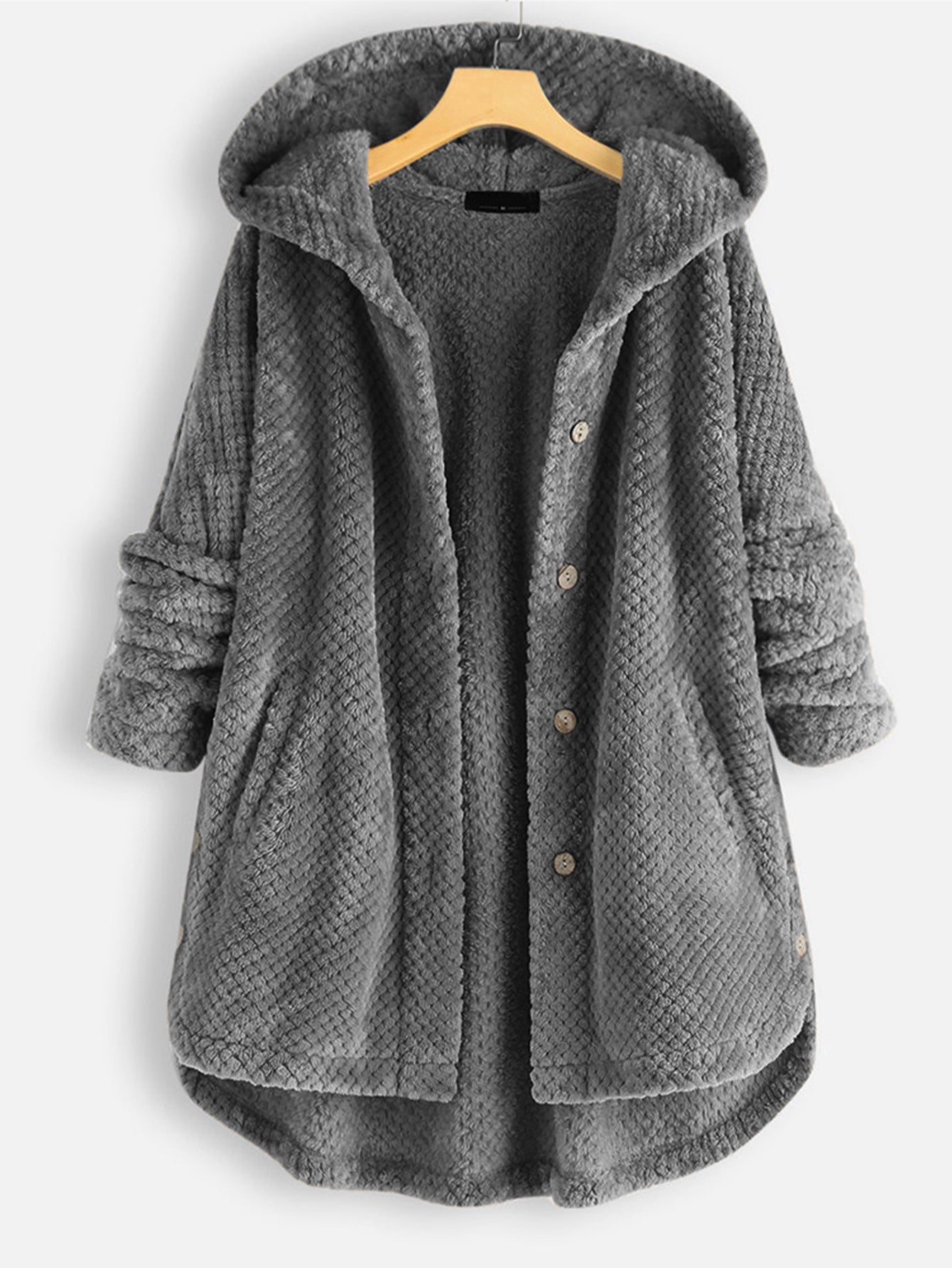 Kvinnors Hoodie Cardigan Fluffy Material Med Huva 3