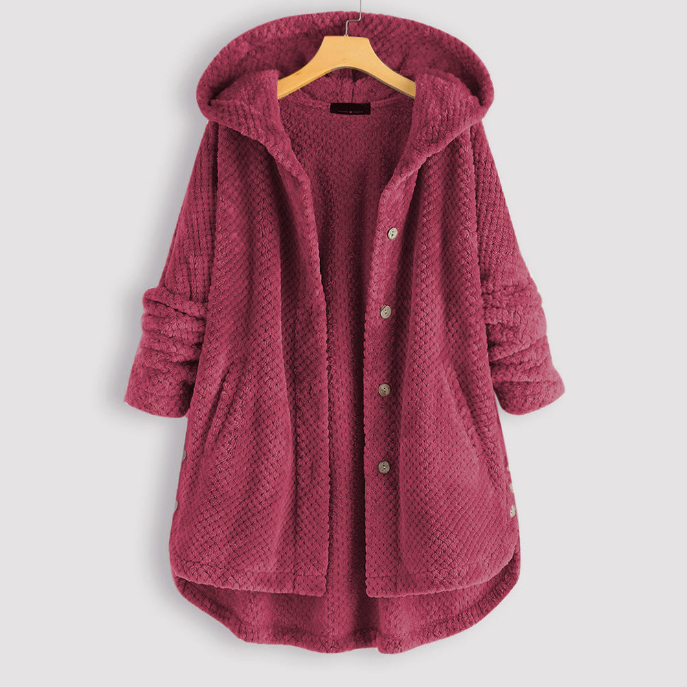 Kvinnors Hoodie Cardigan Fluffy Material Med Huva 4