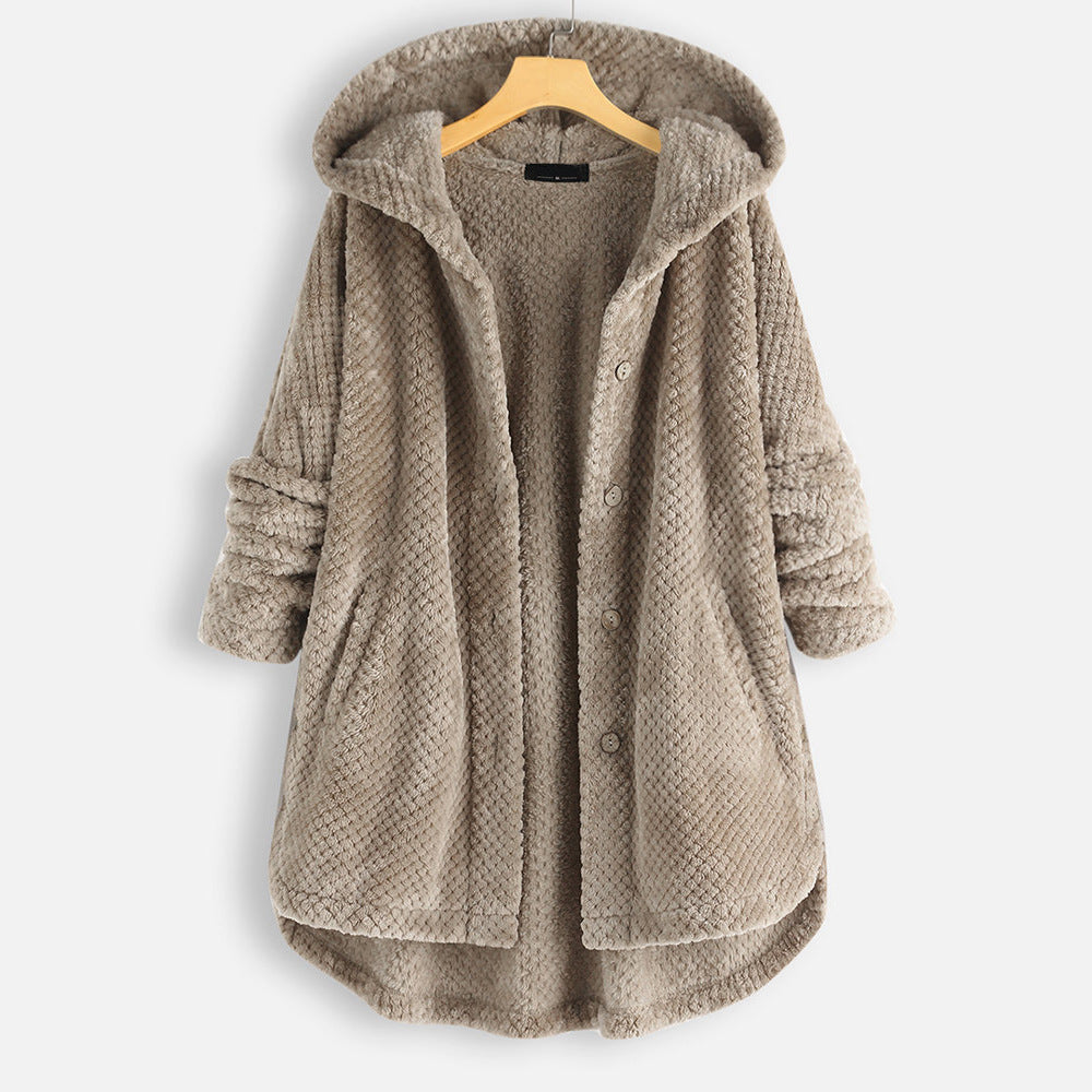 Kvinnors Hoodie Cardigan Fluffy Material Med Huva 5