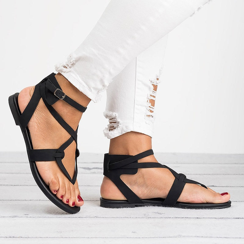 Dam Sandaler Gladiator Stil Korsade Remmar PU-4