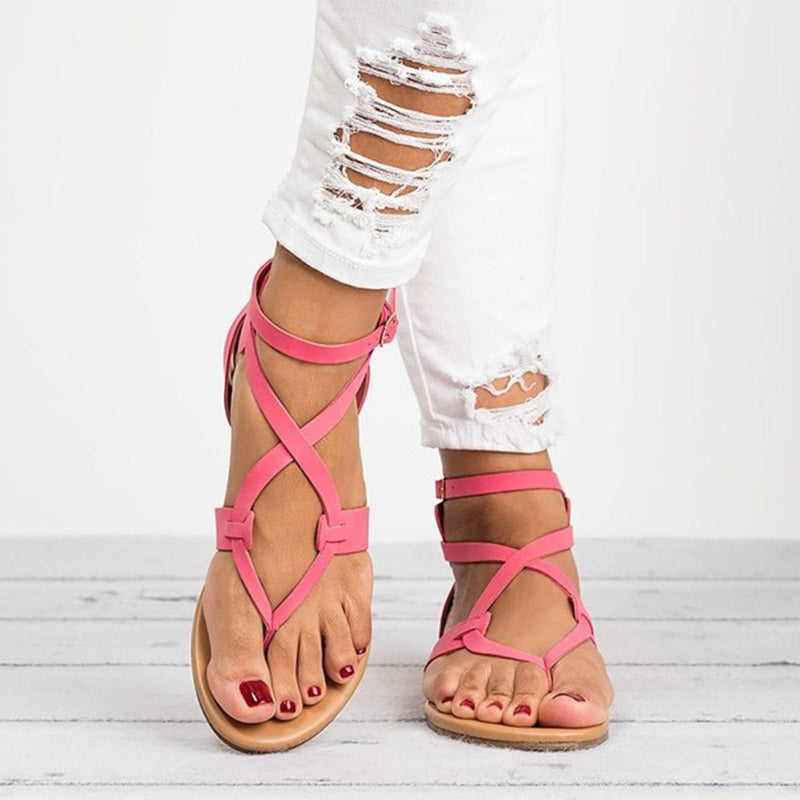 Dam Sandaler Gladiator Stil Korsade Remmar PU-3