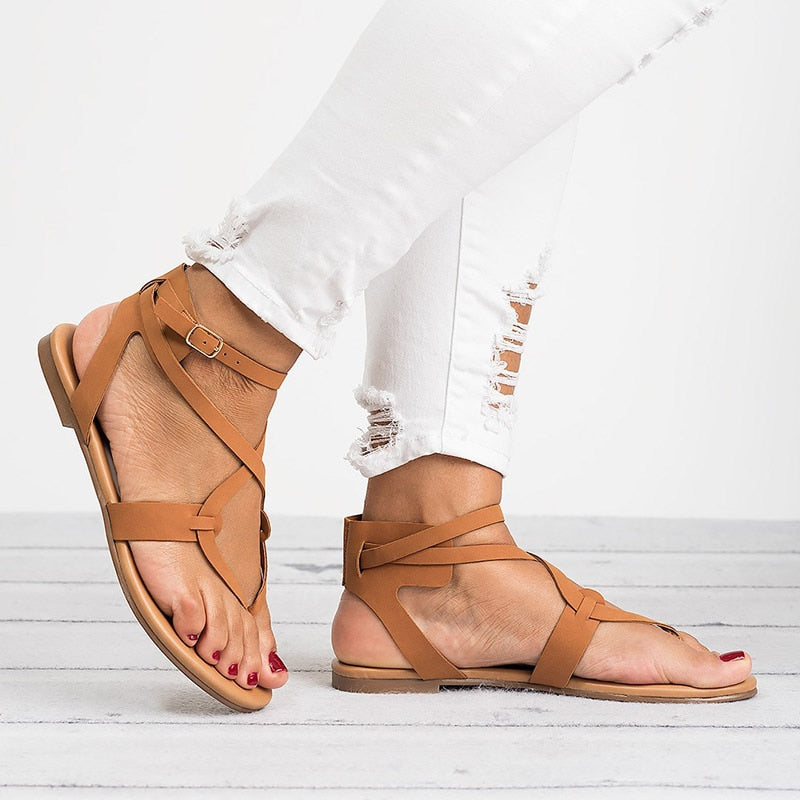 Dam Sandaler Gladiator Stil Korsade Remmar PU-2