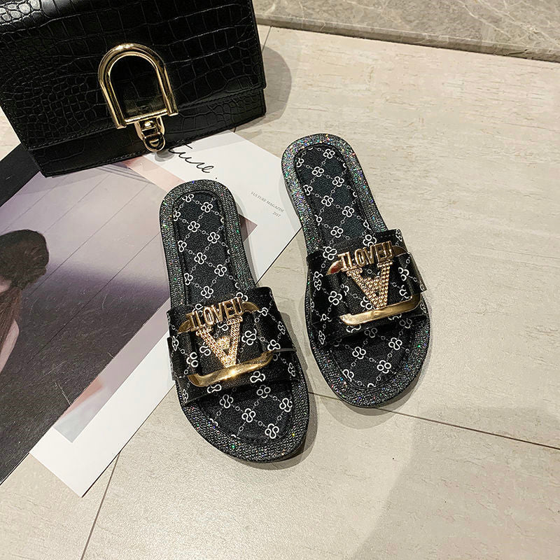 Dam Sandaler Pantolette Geometriskt Mönster PU Flat Sula-3