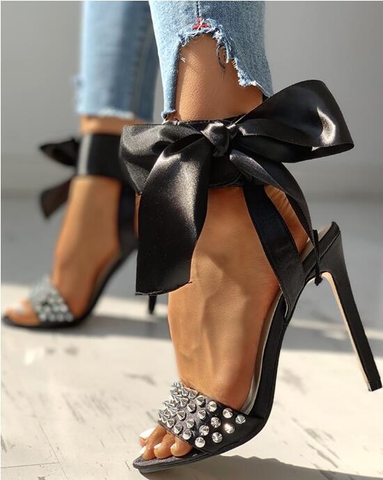 Dam Sandaler Öppen Tå Hög Klack PU-Läder-4