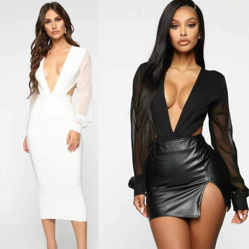 Dam Bodysuit Långärmad Mesh Polyester Elegant Stil-4