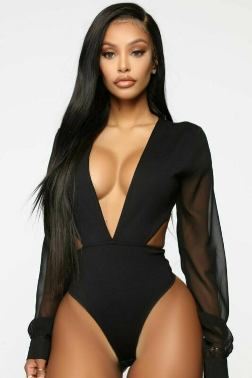 Dam Bodysuit Långärmad Mesh Polyester Elegant Stil-1
