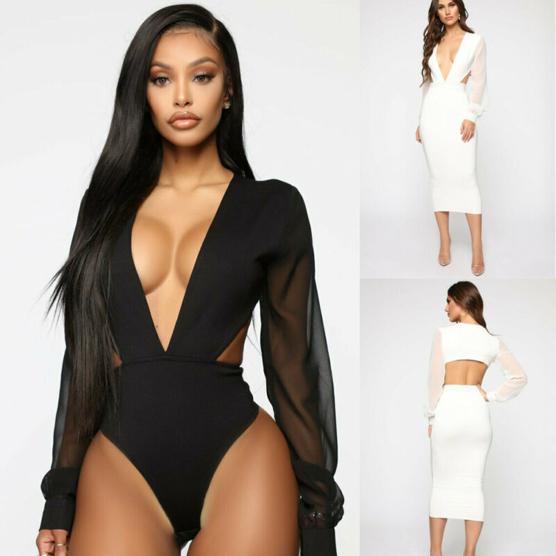 Dam Bodysuit Långärmad Mesh Polyester Elegant Stil-3