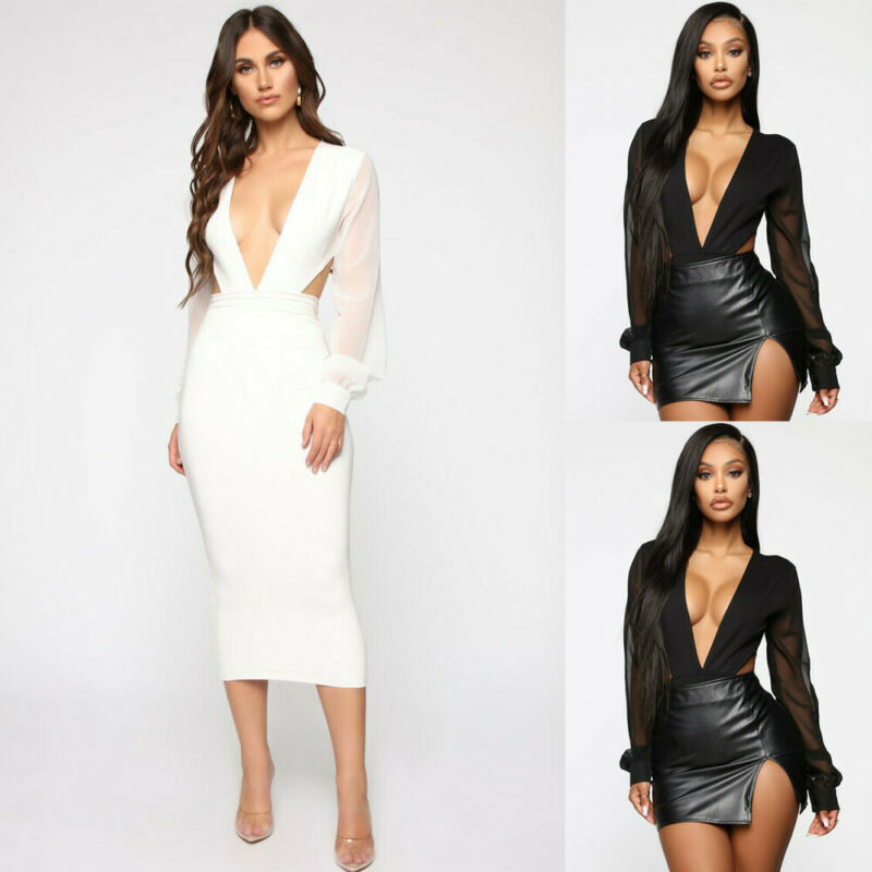 Dam Bodysuit Långärmad Mesh Polyester Elegant Stil-2
