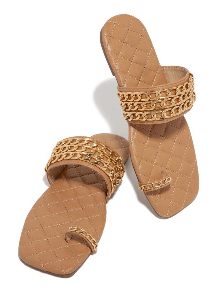 Dam Sandaler med Stålkedjor i PU och Gummisula 4