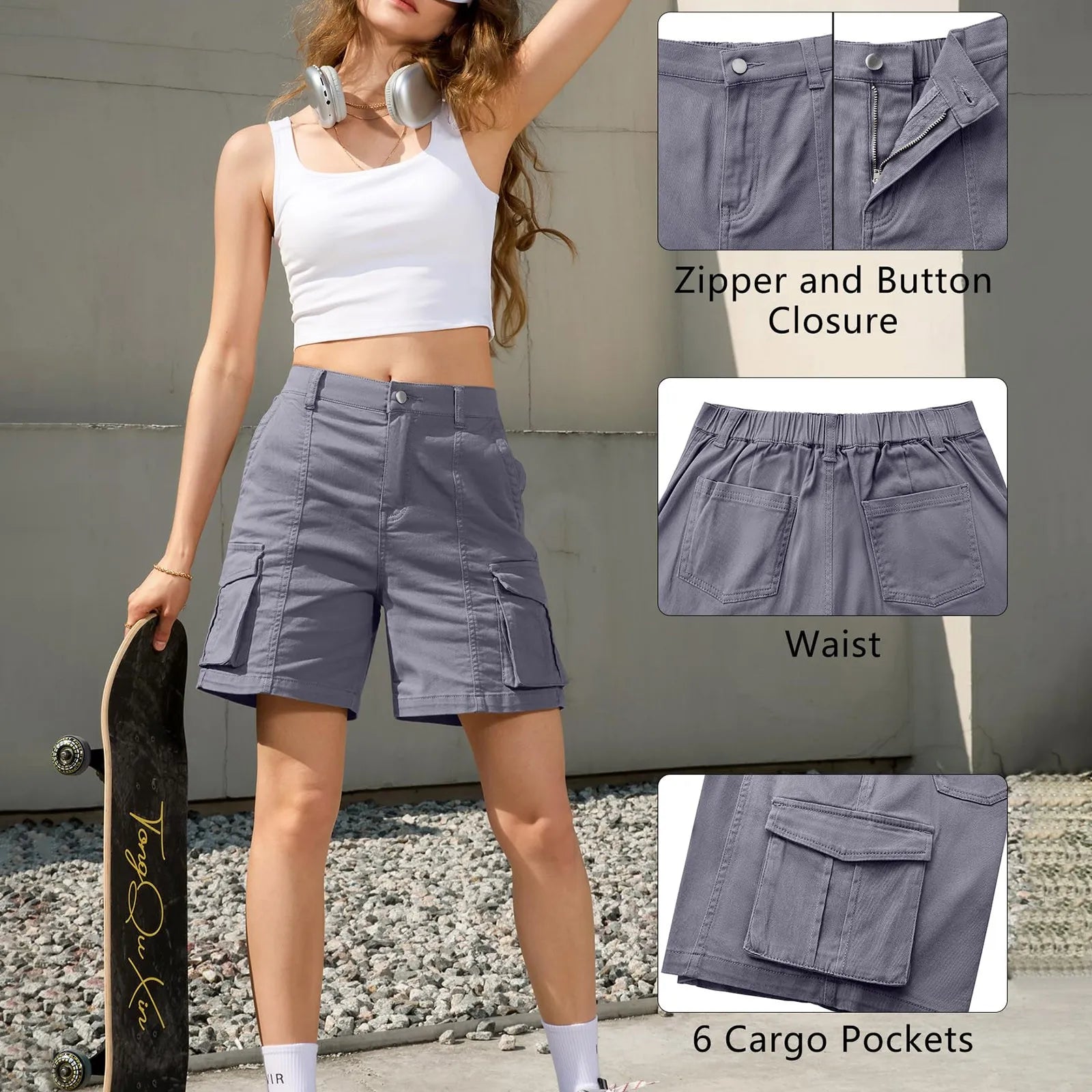 Kvinnors Lastshorts Vintage Stil Elastisk Midja Hållbart Tyg 6