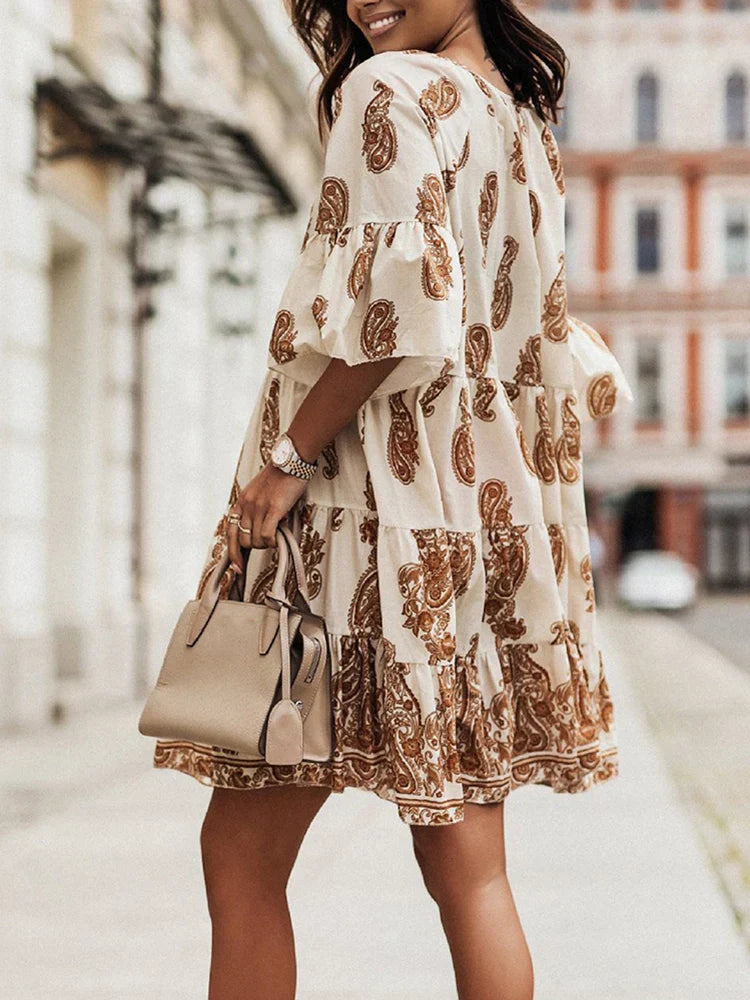 Kvinna Miniklänning Bohemisk Stil Bomullspolyester-3