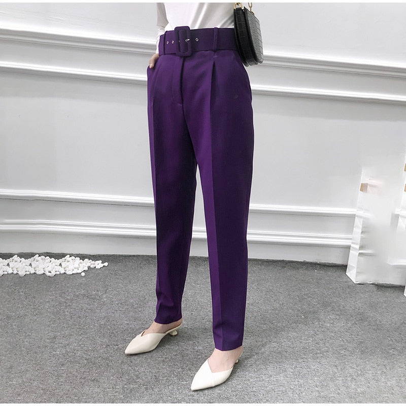 Dam Byxor med Resår i Midjan Hög Midja Raka Snitt Bomull Polyester Spandex-3