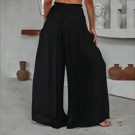 Kvinnors Palazzo Byxor Hög Midja Bred Ben Polyester-1