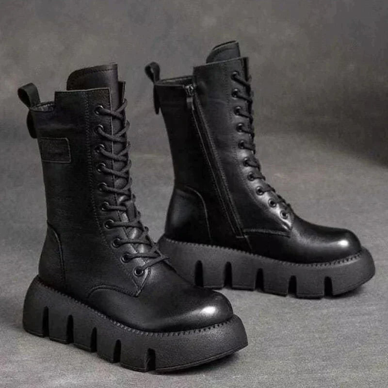 Dam Stövlar Plattform Väderbeständig PU-Läder-3