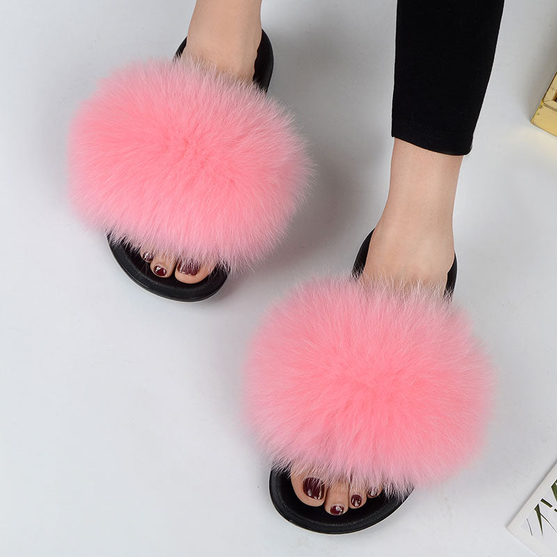 Dam Sandaler med Pälsdetaljer PU EVA-sula Låg Plattform-5