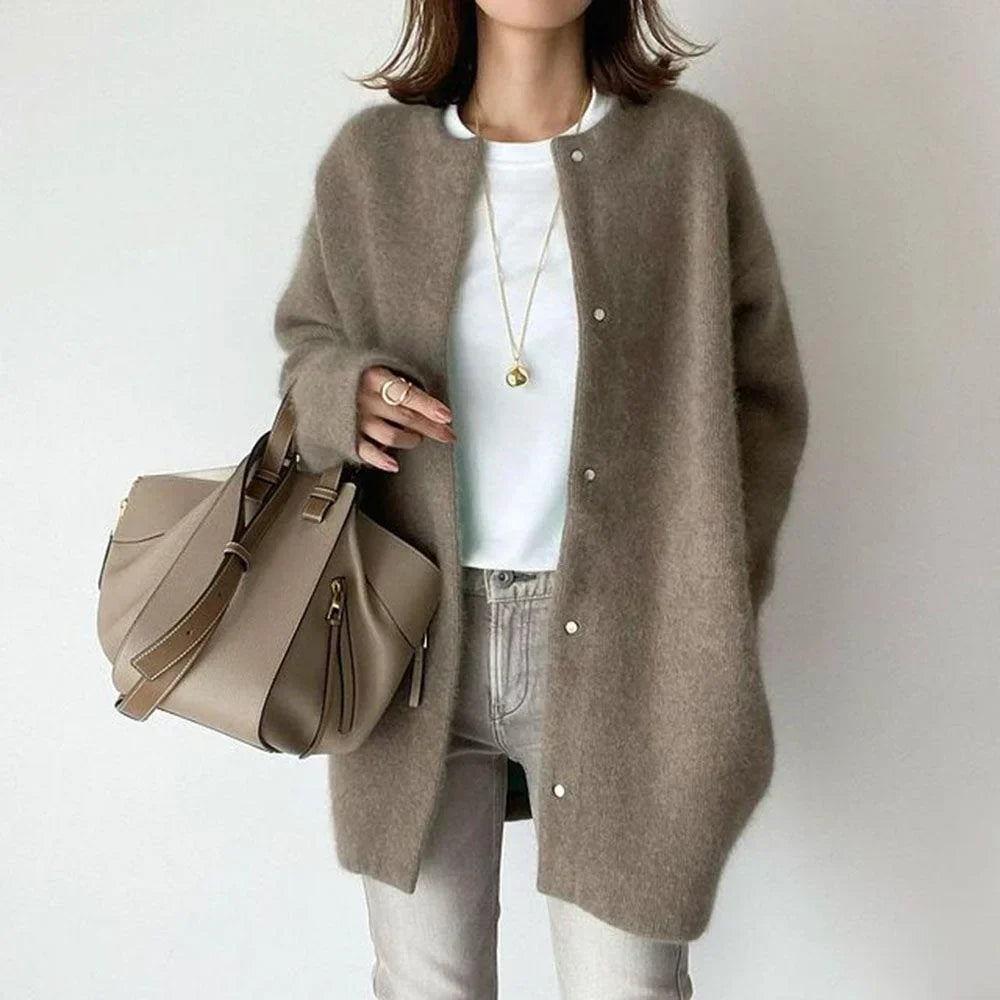 Dam Cardigan Mjuk Fleece med Halsduk Elegans 3