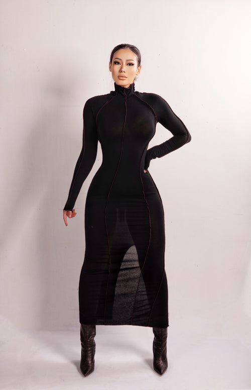 Kvinnors Midi Klänning Turtleneck Bomull Spandex-1
