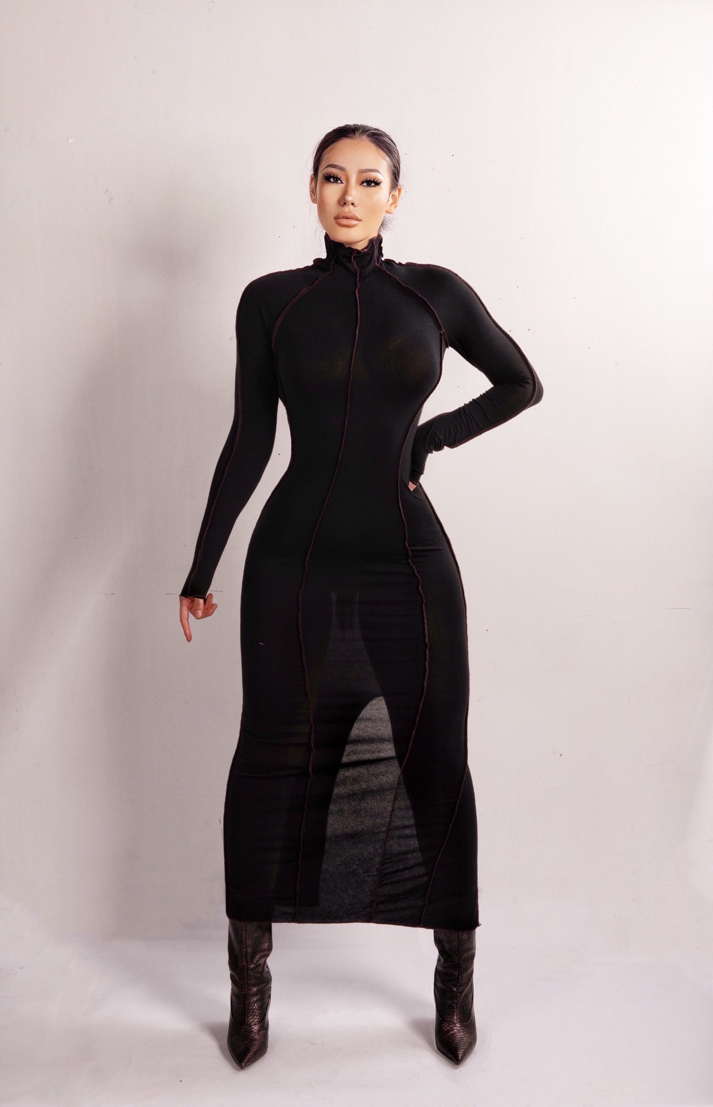Variant image for Kvinnors Midi Klänning Turtleneck Bomull Spandex-1