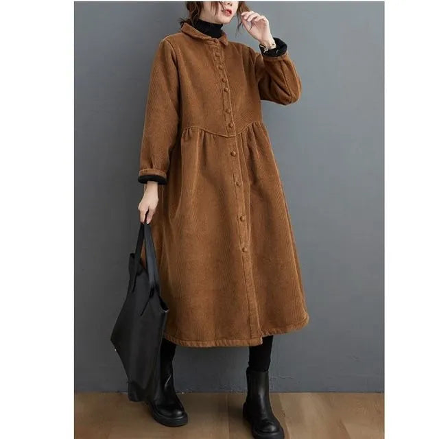 Dam Kappa Elegant Kordmaterial Tidlös Design Mjuk Komfort-2