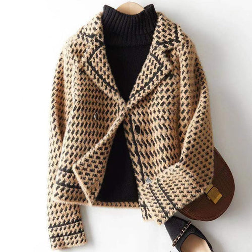 Dam Blazer Avslappnad Stil Ullblandning med Tidlös Krage-1