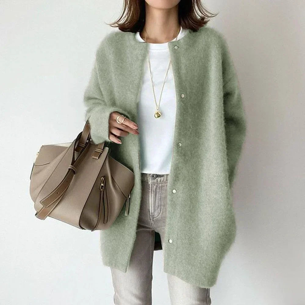 Dam Cardigan Mjuk Fleece med Halsduk Elegans 5