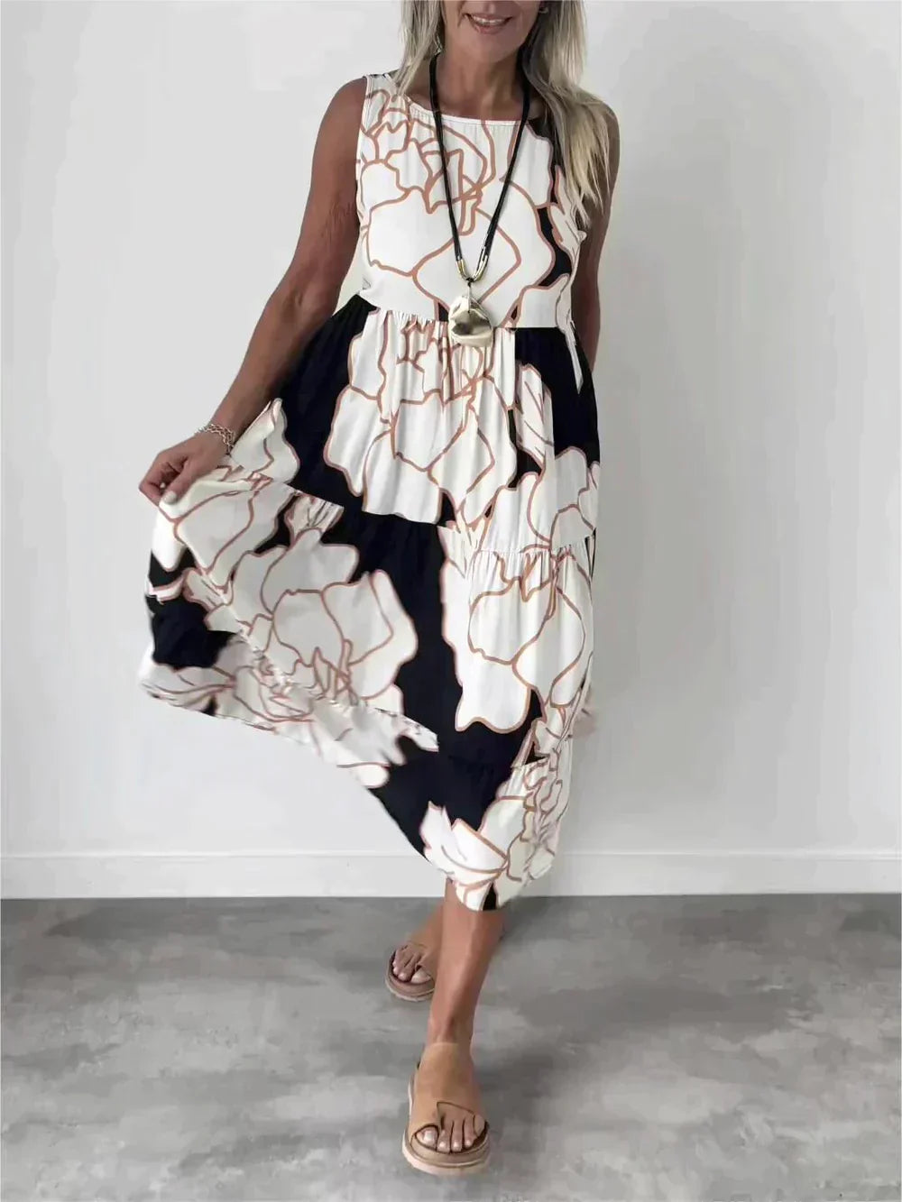 Dam Klänning Ärmlös Tryckt Design Polyester Elegant Fina Damen Klänningar 8