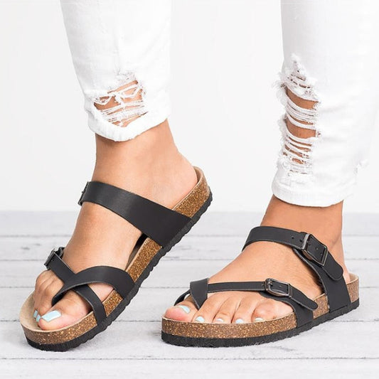 Dam Sandaler Platta Läder med Mjuk Passform-1