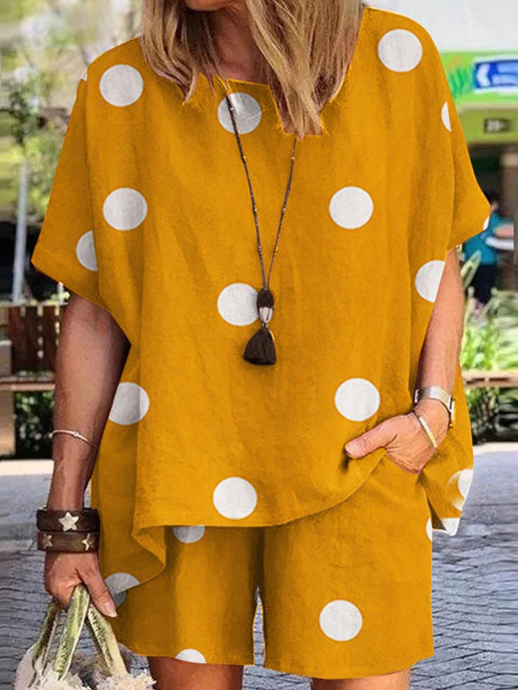 Dam Casual Set Prickmönstrad Blus Loose Fit Polyester Spandex-3