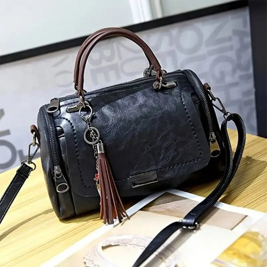 Dam Handväska Vintage Läder med Fransar Elegant och Rymlig-1