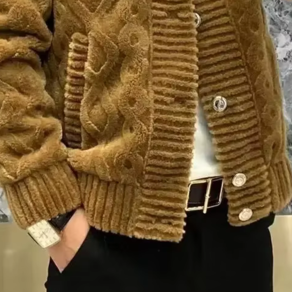 Dam Stickad Tröja med Knappstängning Tidlös Mjuk Fiber-4