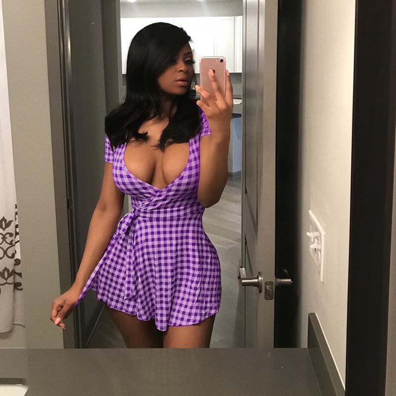 Fina Dam Klänningar A-Linje V-Hals Mini Polyester-2