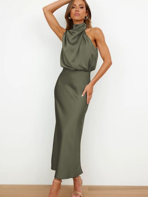 Kvinnors Aftonklänning Halterneck Satin Body-con-3