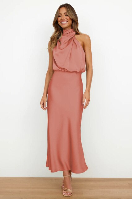 Variant image for Kvinnors Aftonklänning Halterneck Satin Body-con-13