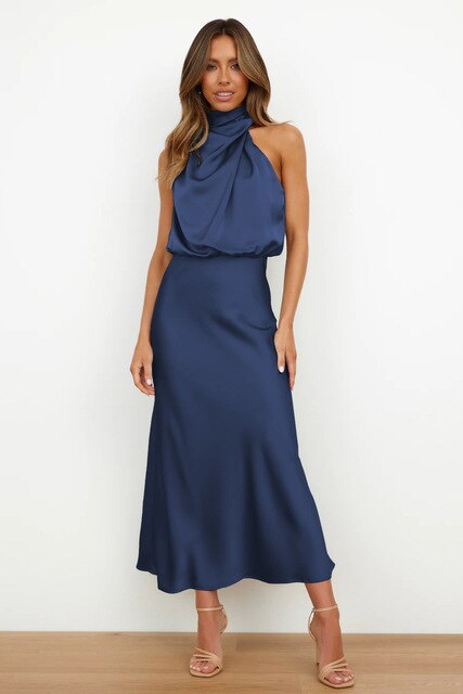 Variant image for Kvinnors Aftonklänning Halterneck Satin Body-con-17