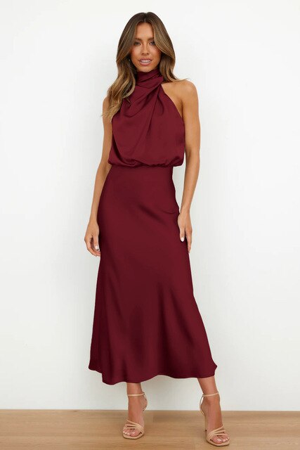 Variant image for Kvinnors Aftonklänning Halterneck Satin Body-con-21
