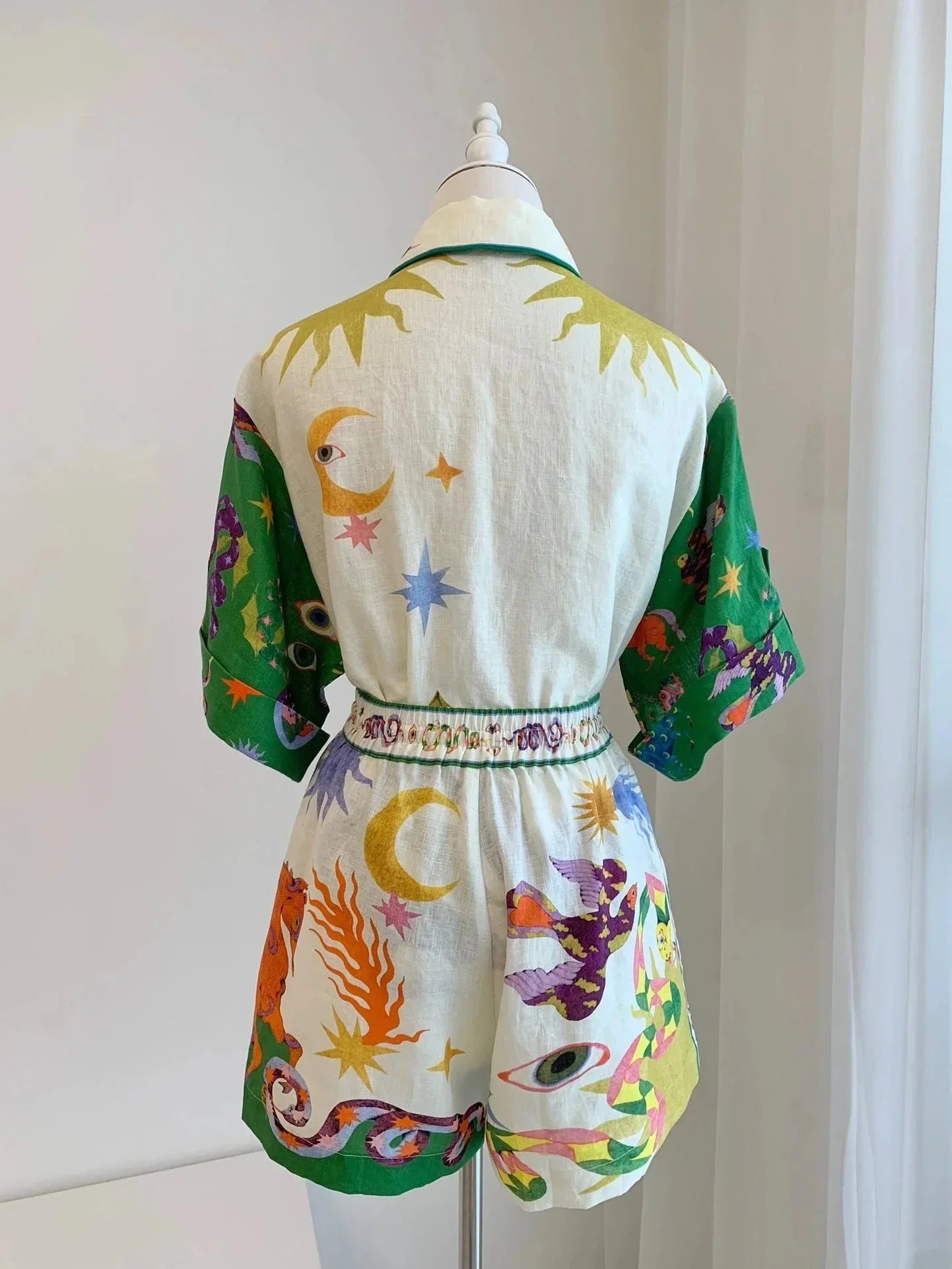 Kvinna Kortärmad Skjorta och Shorts Set Lätt Linne-5