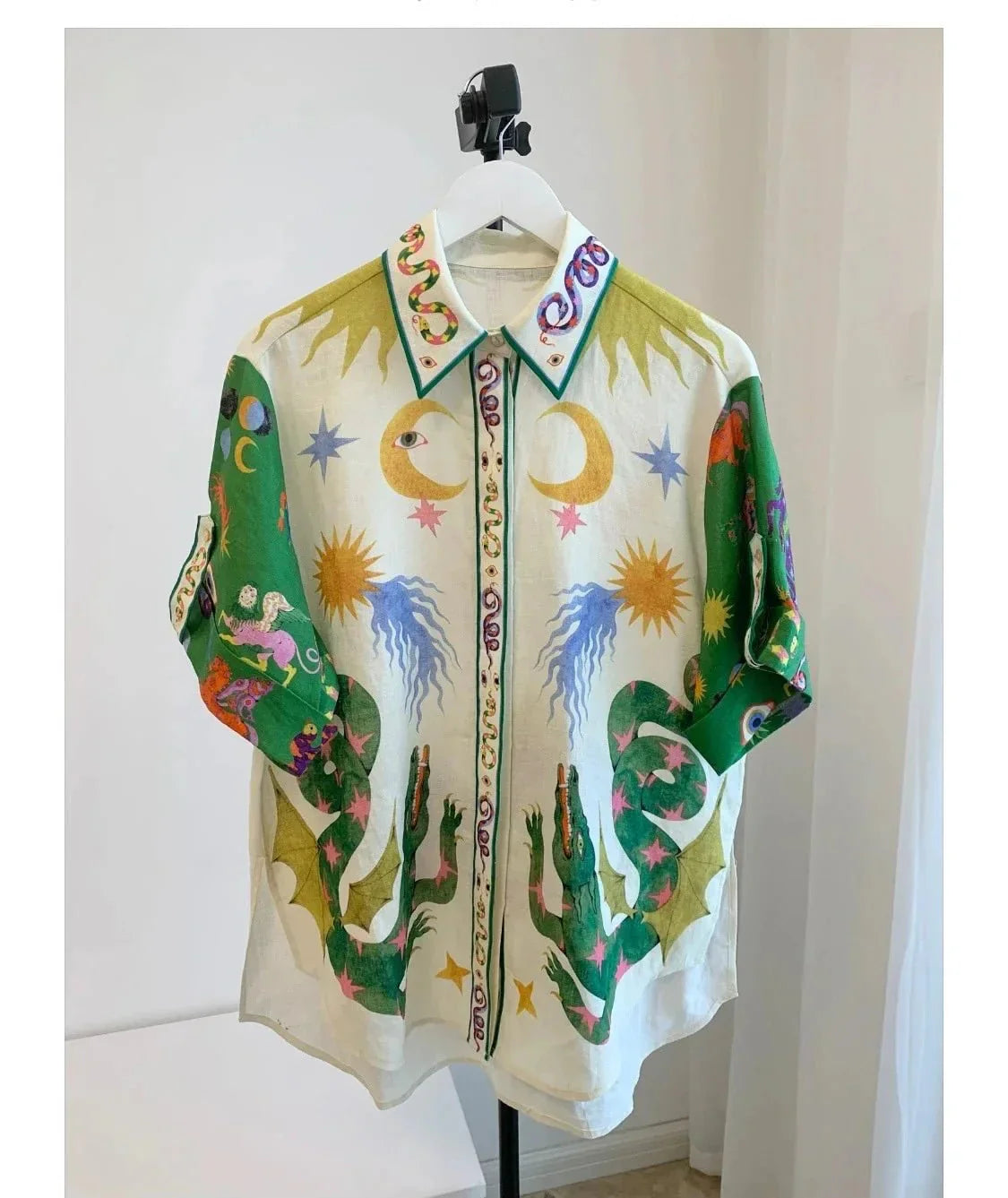 Kvinna Kortärmad Skjorta och Shorts Set Lätt Linne-6