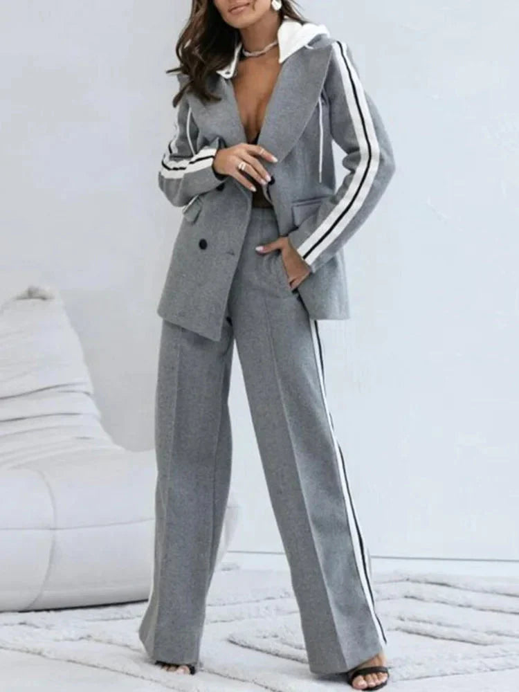 Kvinnors Blazer Set Avslappnad Bred Ben Andningsbart Tyg-5