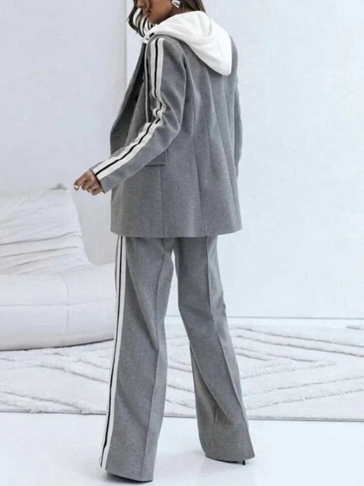 Kvinnors Blazer Set Avslappnad Bred Ben Andningsbart Tyg-6